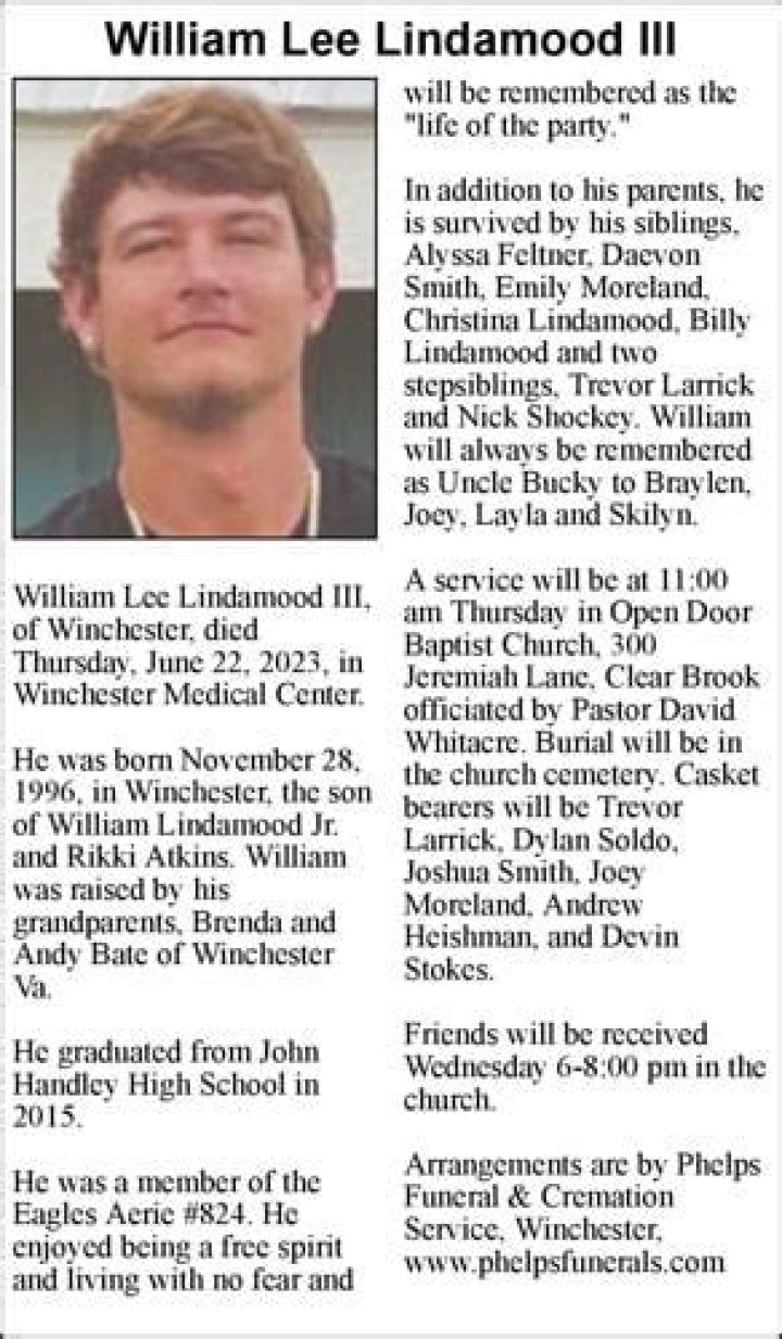 William Lindamood dies Unexpectedly Winchester, Virginia Obituary and Funeral